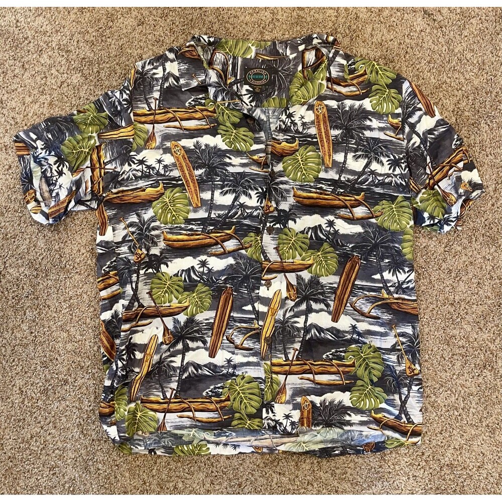 Hawaiian Reserve Collection Shirt Mens XL Rayon Outrigger Canoe Surfboard Aloha